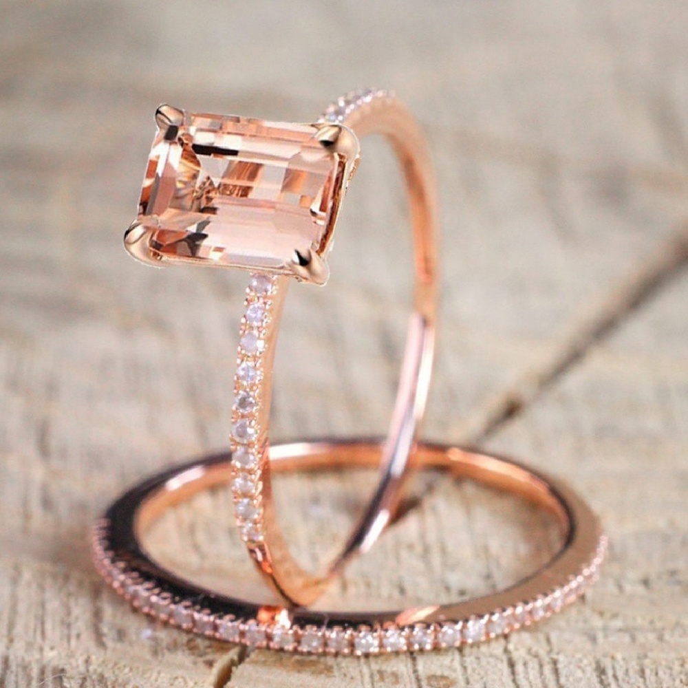 ☆SOLD OUT☆Rose Gold Emerald Cut Ring Set - Picture 1 of 3